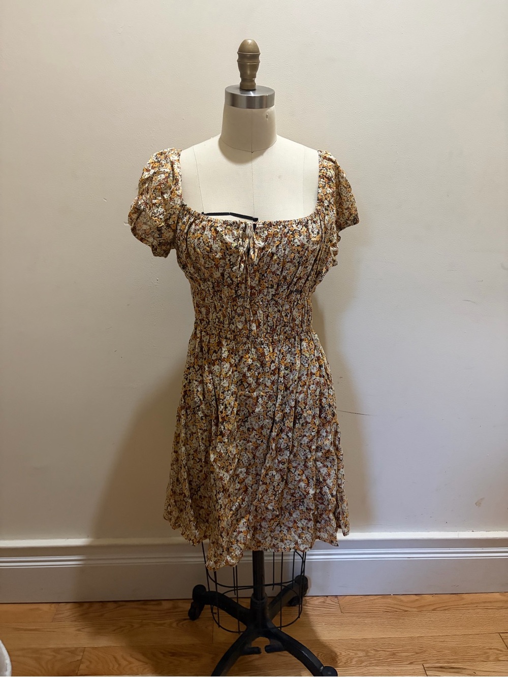 Faithfull the Brand Mustard Floral Smocked Mini Dress